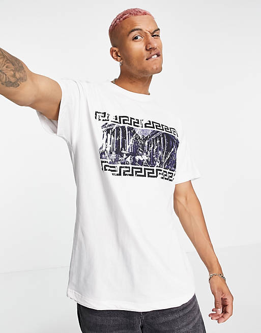 Liquor N Poker oversized t-shirt in white with greek placement print