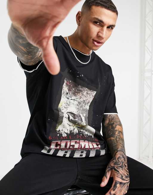 Liquor N Poker - Oversized T-shirt in zwart met kosmische print