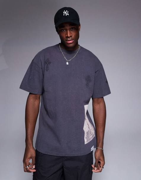 Liquor N Poker oversized t-shirt with cross placement print in grey - view 1
