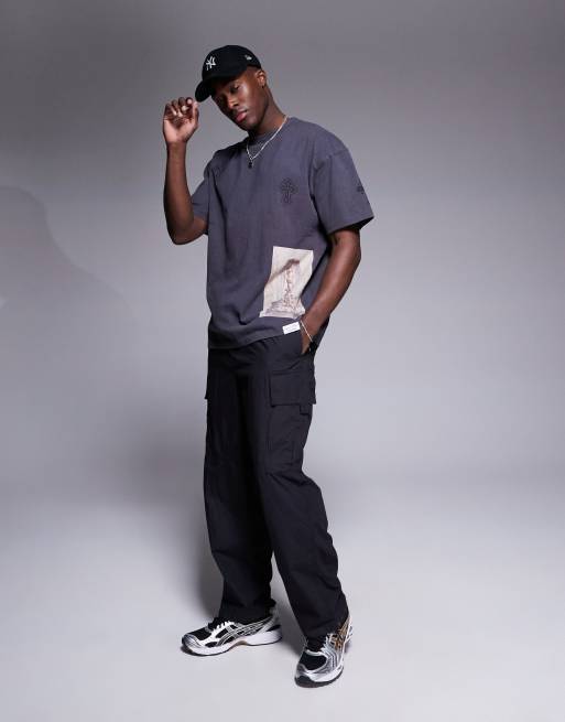 Liquor N Poker oversized T-shirt with cross placement print in gray