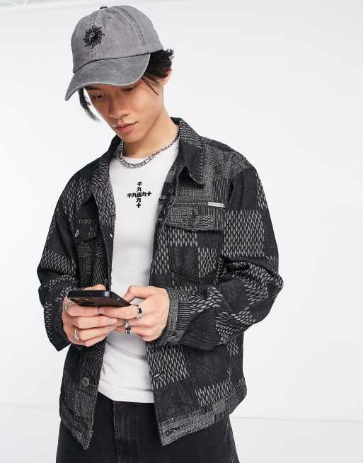 Liquor N Poker oversized trucker jacket in black and gray check denim - part of a set