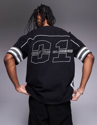 Liquor N Poker Oversized Varsity Hockey T-shirt In Black