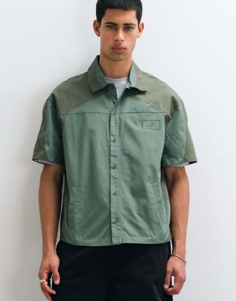 Liquor N Poker panel detail motocross shirt in khaki - view 1