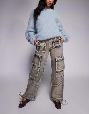 Pantalon cargo droit en denim - Rose délavé 40