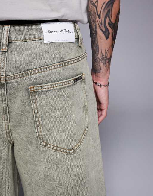 Liquor N Poker - Pantaloncini comodi in denim kaki, 5 di 5