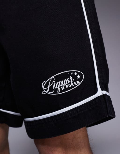 Liquor N Poker - Pantaloncini stile college neri, 4 di 5