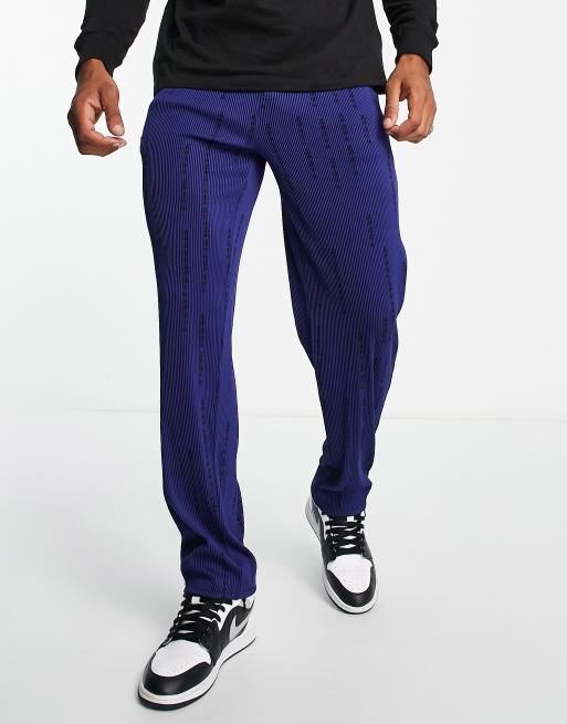 Liquor N Poker Pantaloni dritti plissettati blu navy con stampa