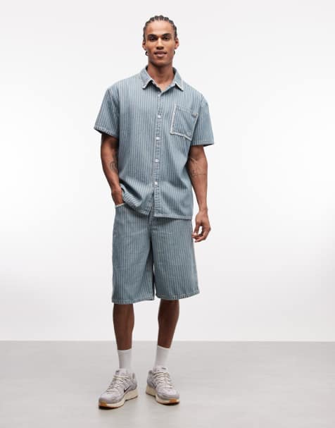 Liquor N Poker pinstripe denim co-ord in blue - view 1