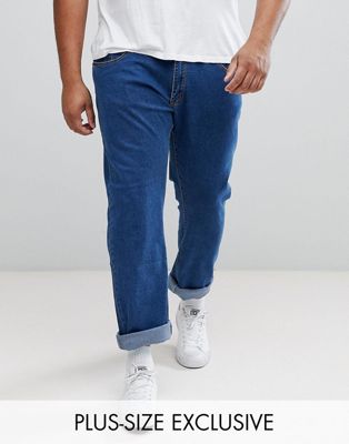 Liquor N Poker – PLUS – Mellanblå ankellånga jeans med slitna partier och smal passform