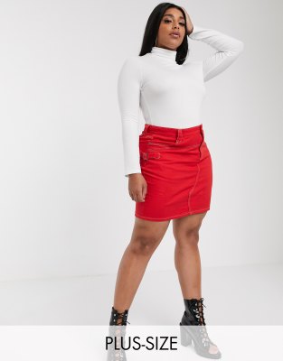 plus size red jean skirt