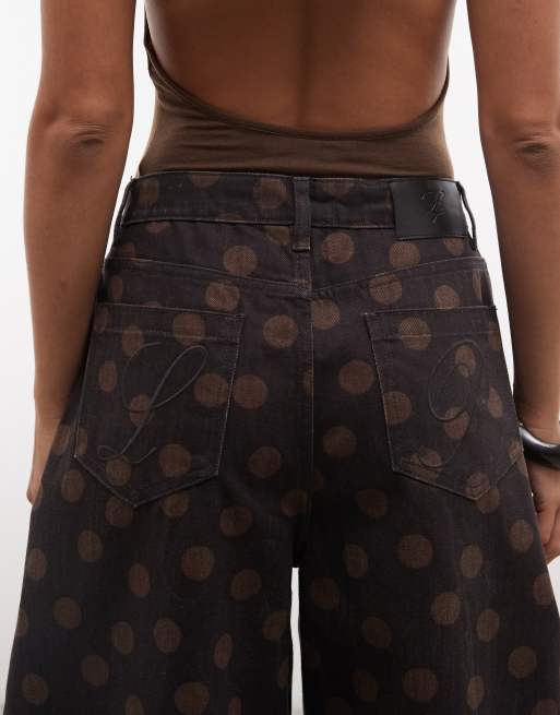 Liquor N Poker polka dot horseshoe jeans in chocolate, 4 of 5