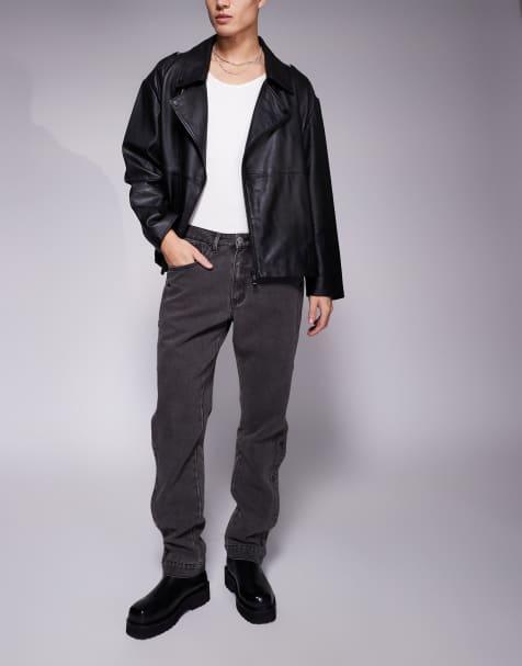 Liquor N Poker popper detail straight jeans in washed black - view 1