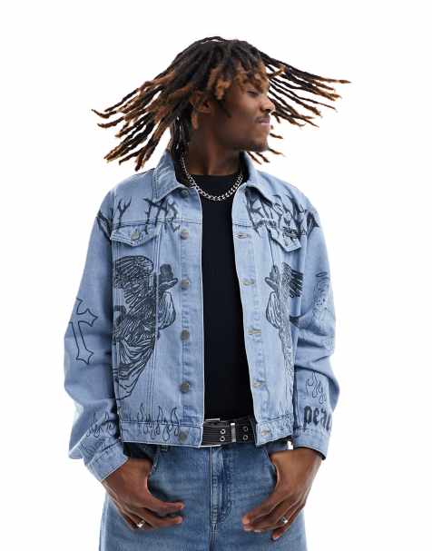 Grey denim hot sale jacket men