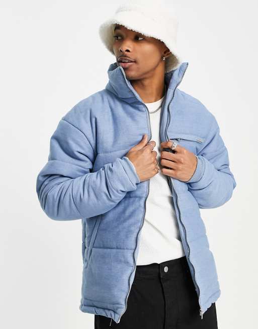 Liquor N Poker puffer jacket in light wash denim | ASOS