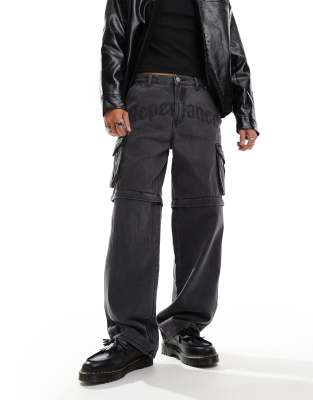 Liquor N Poker Liquor N Poker rapture baggy fit jeans with script detail in black wash