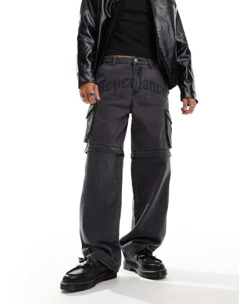 Liquor N Poker – Rapture – Baggy-Jeans in schwarzer Waschung mit Schriftzug - view 1