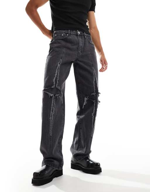 Liquor N Poker - Rapture - Jeans ampi lavaggio grigio con strappi cuciti