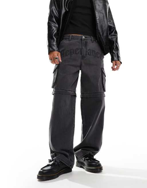 Liquor N Poker - Rapture - Jeans ampi lavaggio nero con scritta
