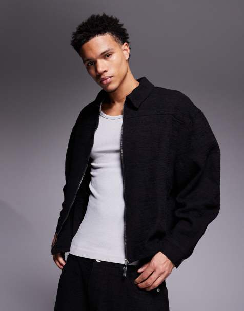 Liquor N Poker - Recht denim harrington jack met textuur in zwart, deel van co-ord set - view 1