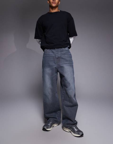 Liquor N Poker reign baggy print jeans in grey wash - view 1