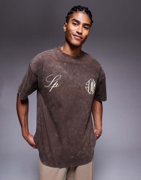 Liquor N Poker relaxed 250gsm t-shirt with gothic script in brown wash - view 1