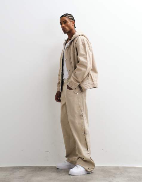 Liquor N Poker relaxed baggy fireman clasp jeans co-ord in ecru - view 1