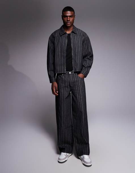 Liquor N Poker relaxed baggy jeans co-ord in black pinstripe