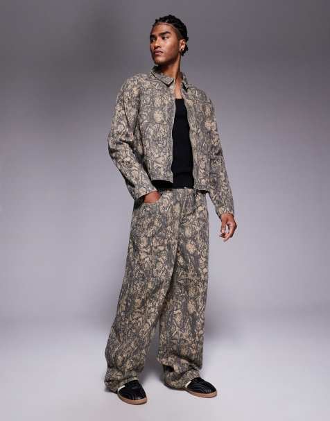 Liquor N Poker relaxed baggy jeans co-ord in olive snake print