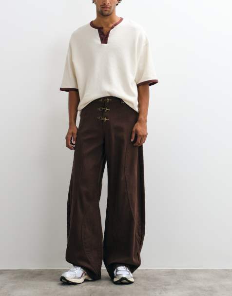 Liquor N Poker relaxed baggy jeans met naaddetail en brandweersluiting in bruine wassing - view 1