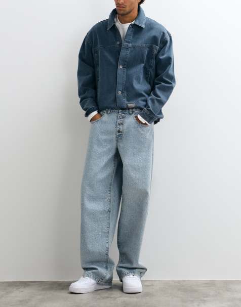 Liquor N Poker relaxed baggy rhinestone detail jeans in vintage wash (part of a set) - view 1