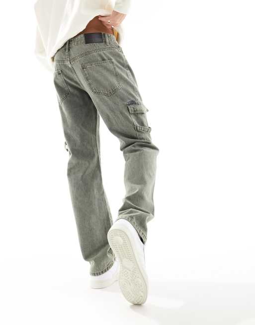 Liquor N Poker relaxed cargo jean with strap in dirty green wash - part of  a set