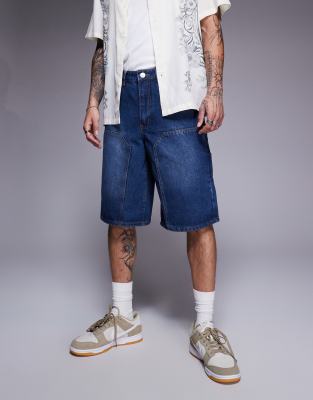 Liquor N Poker Relaxed Denim Carpenter Jorts In Blue
