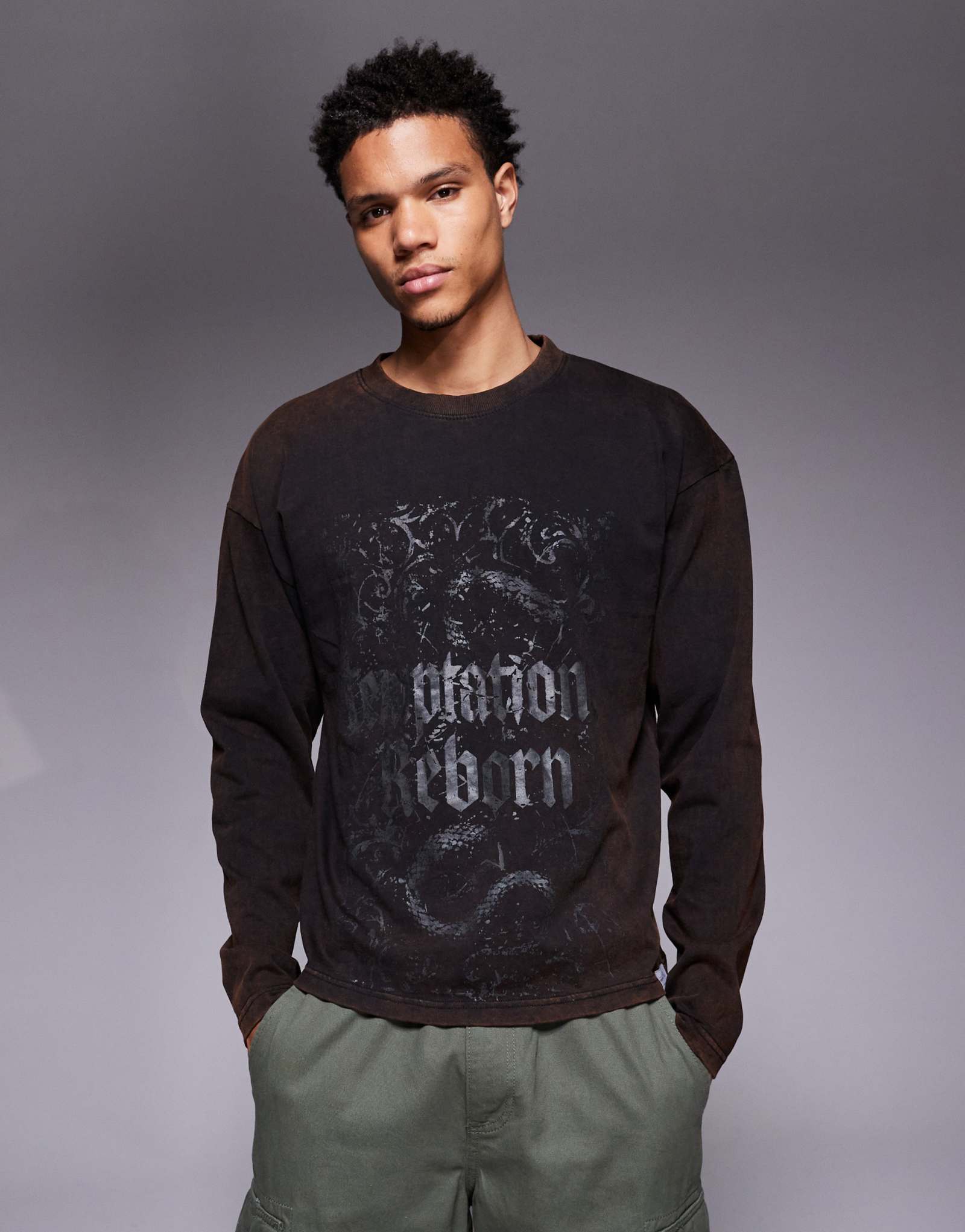 Футболка Liquor N Poker с кислотным рисунком змеи свободного кроя коричневого цвета