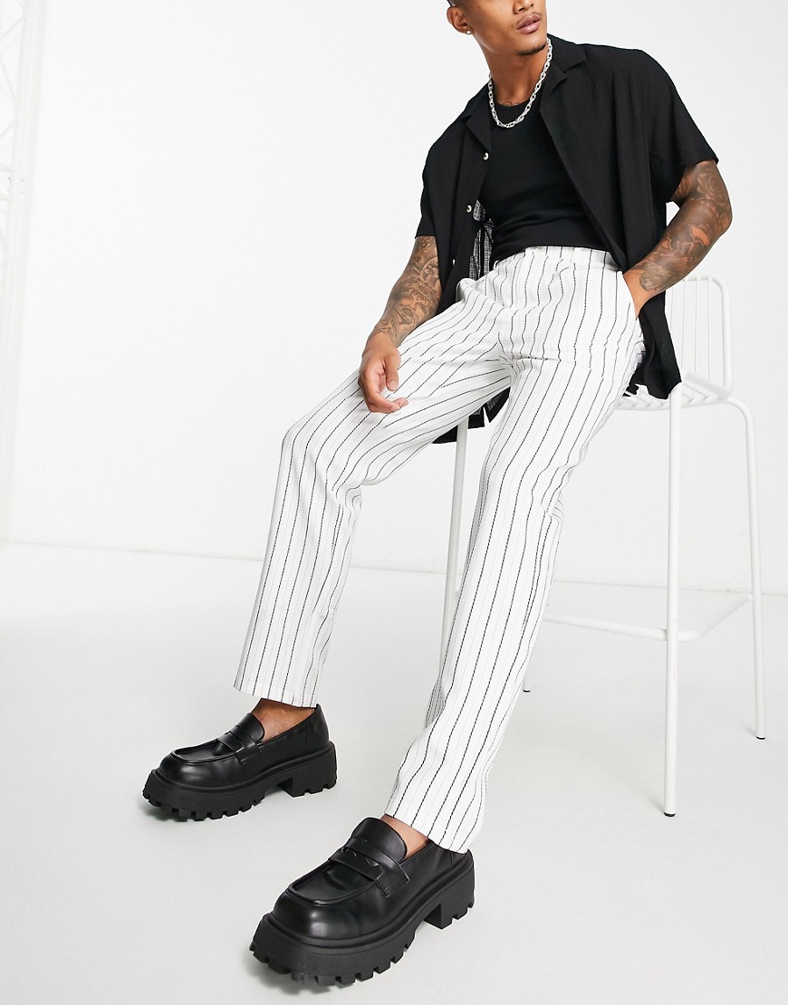 Liquor N Poker Relaxed Fit Suit Pants In Off White With Vertical Pinstripe
