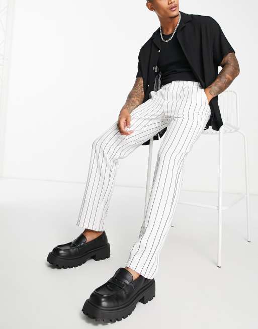 Liquor N Poker relaxed fit suit pants in off white with vertical pinstripe