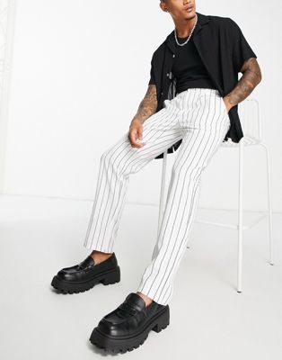 Liquor N Poker relaxed fit suit trousers in off white with vertical pinstripe