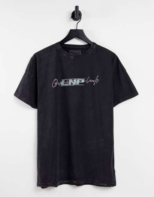 Liquor N Poker relaxed fit t-shirt in black with diamante logo applique