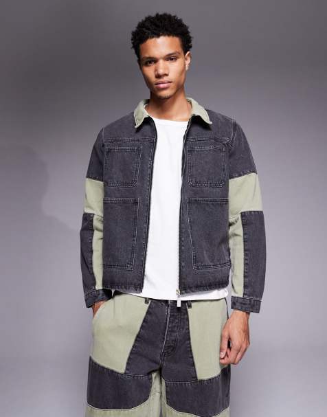 Liquor N Poker relaxed zip denim biker panel jacket in multi (part of a set) - view 1