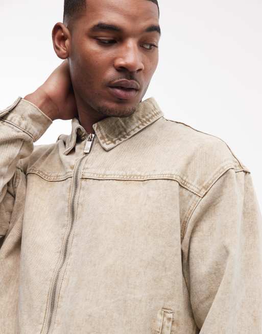 Liquor N Poker relaxed zip up denim jacket co-ord in beige, 4 of 5