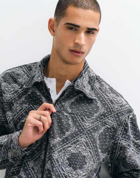 Liquor N Poker relaxed zip up denim jacket co-ord in paisley - view 1
