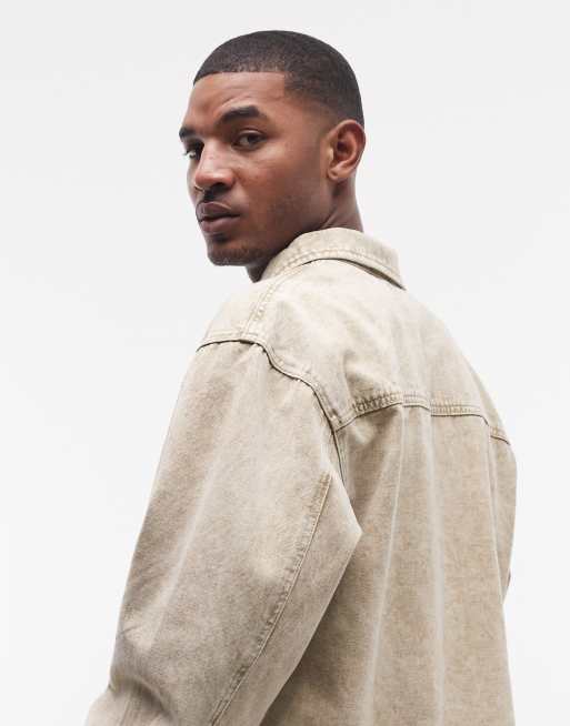 Liquor N Poker relaxed zip up denim jacket in beige - part of a