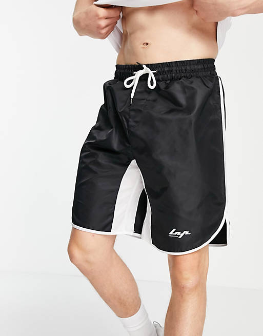 Liquor N Poker retro nylon shorts in black with white piping