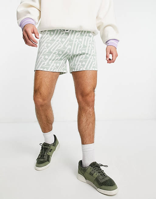 Liquor N Poker retro shorts in sage green with jacquard print (part of a set)