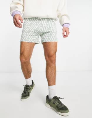 Liquor N Poker retro shorts in sage green with jacquard print (part of a set)