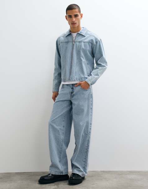 Liquor N Poker rhinestone embellished denim jacket and jeans co-ord in light blue vintage wash - view 1