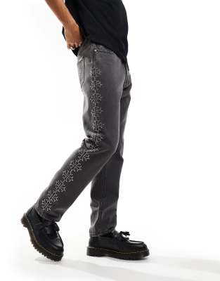 rhinestone embellished side jeans in black