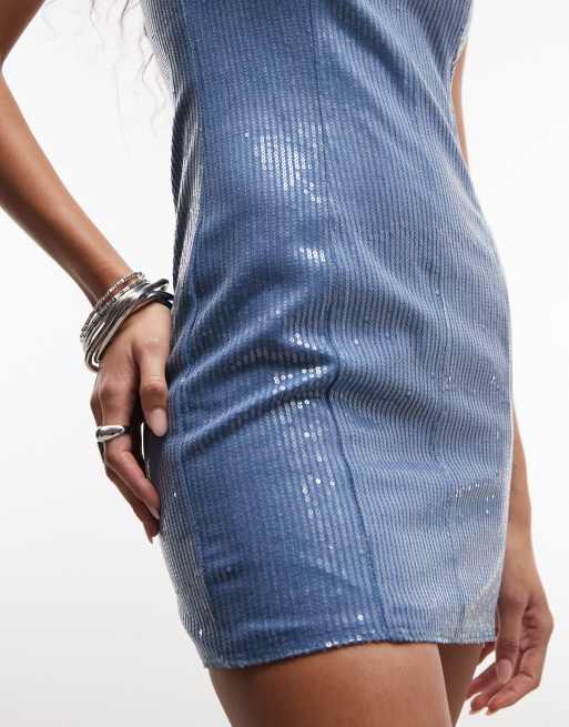 Liquor N Poker - Robe bandeau courte à sequins - Bleu, 3 de 4