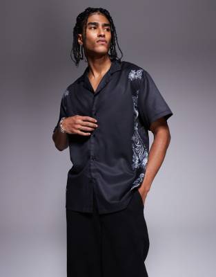 Liquor N Poker Royal Emblem Back Print Relaxed Shirt In Black