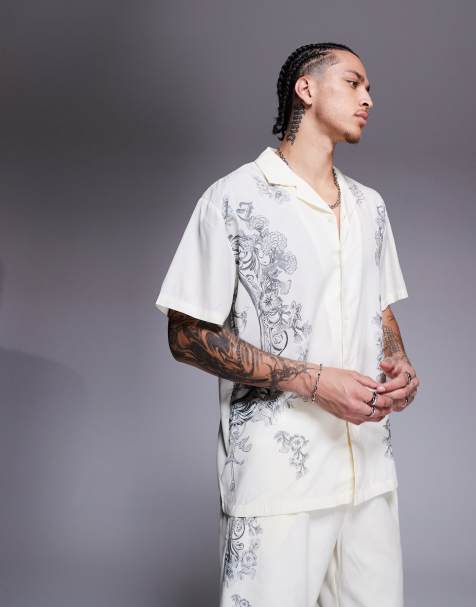 Liquor N Poker royal emblem back print relaxed shirt in off white - part of a set - view 1