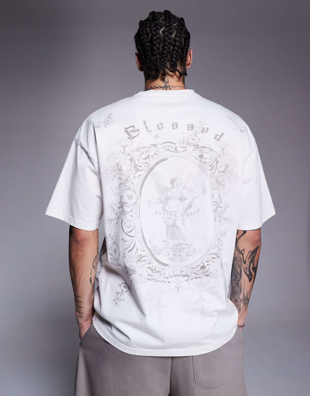 Liquor N Poker royal emblem back print relaxed t-shirt in off white